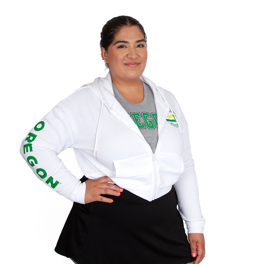 Interlocking UO, Zoozatz, White, Hoodie, Polyester Blend, Women, Cotton fleece, Sweatshirt, Full zip, 796962